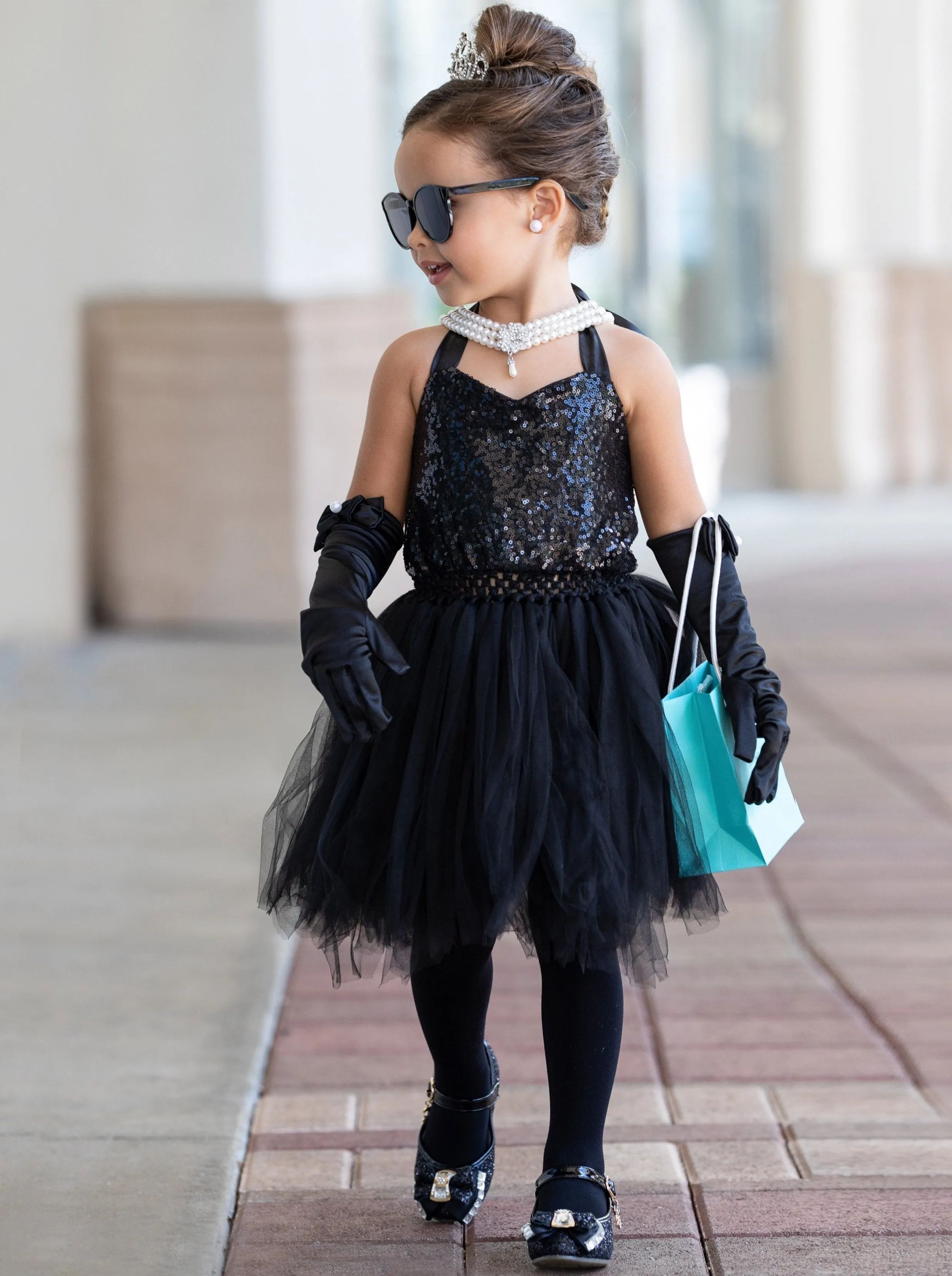 Girls Audrey Hepburn's Breakfast at Tiffany's - Inspired Sequin Tutu Dress Costume