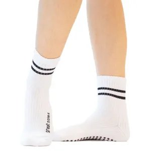 Greer Boyfriend Crew Grip Sock  White/Black