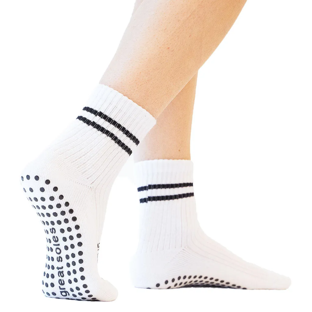 Greer Boyfriend Crew Grip Sock  White/Black