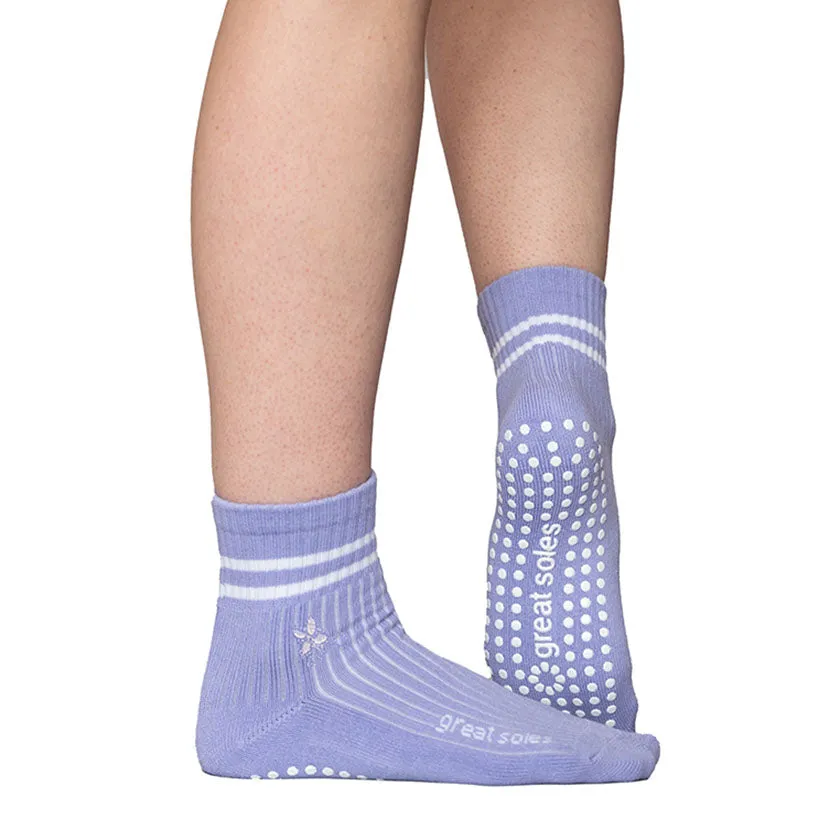 Greer Crew Grip Sock -   Lilac/ White Flower Embroidery