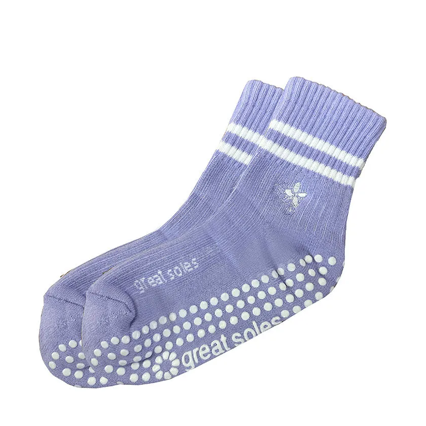 Greer Crew Grip Sock -   Lilac/ White Flower Embroidery