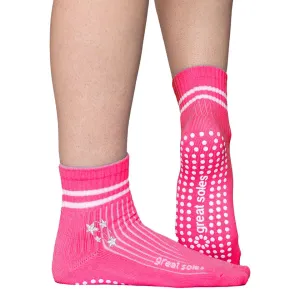 Greer Crew Grip Sock - Pink/White Embroidery