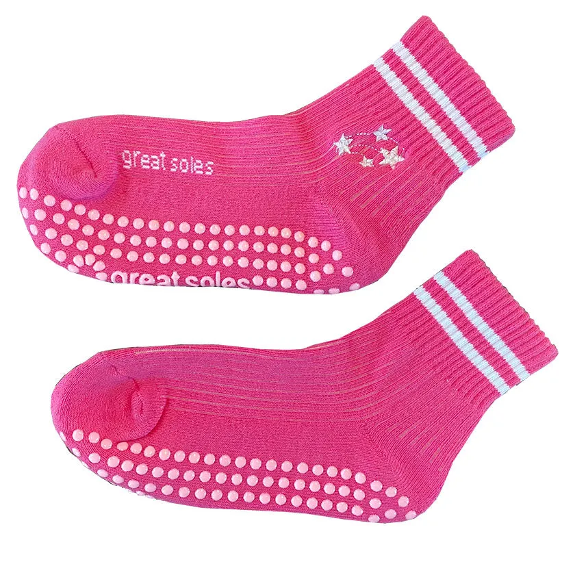 Greer Crew Grip Sock - Pink/White Embroidery