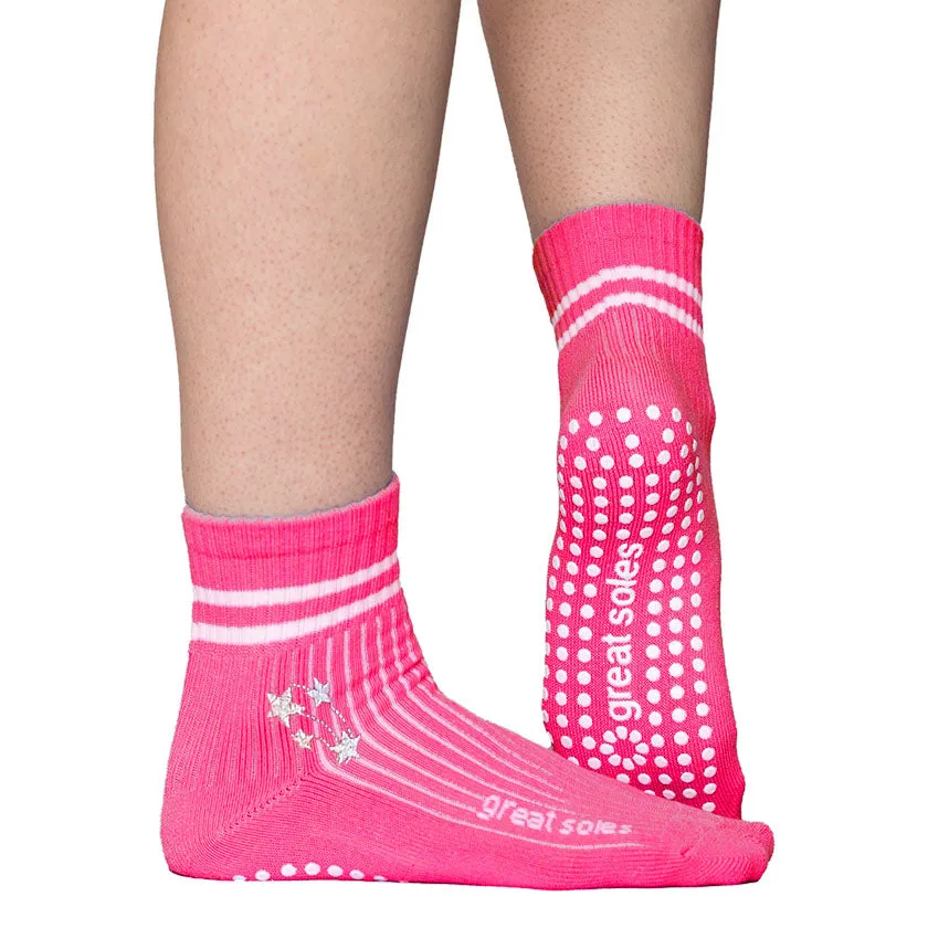 Greer Crew Grip Sock - Pink/White Embroidery