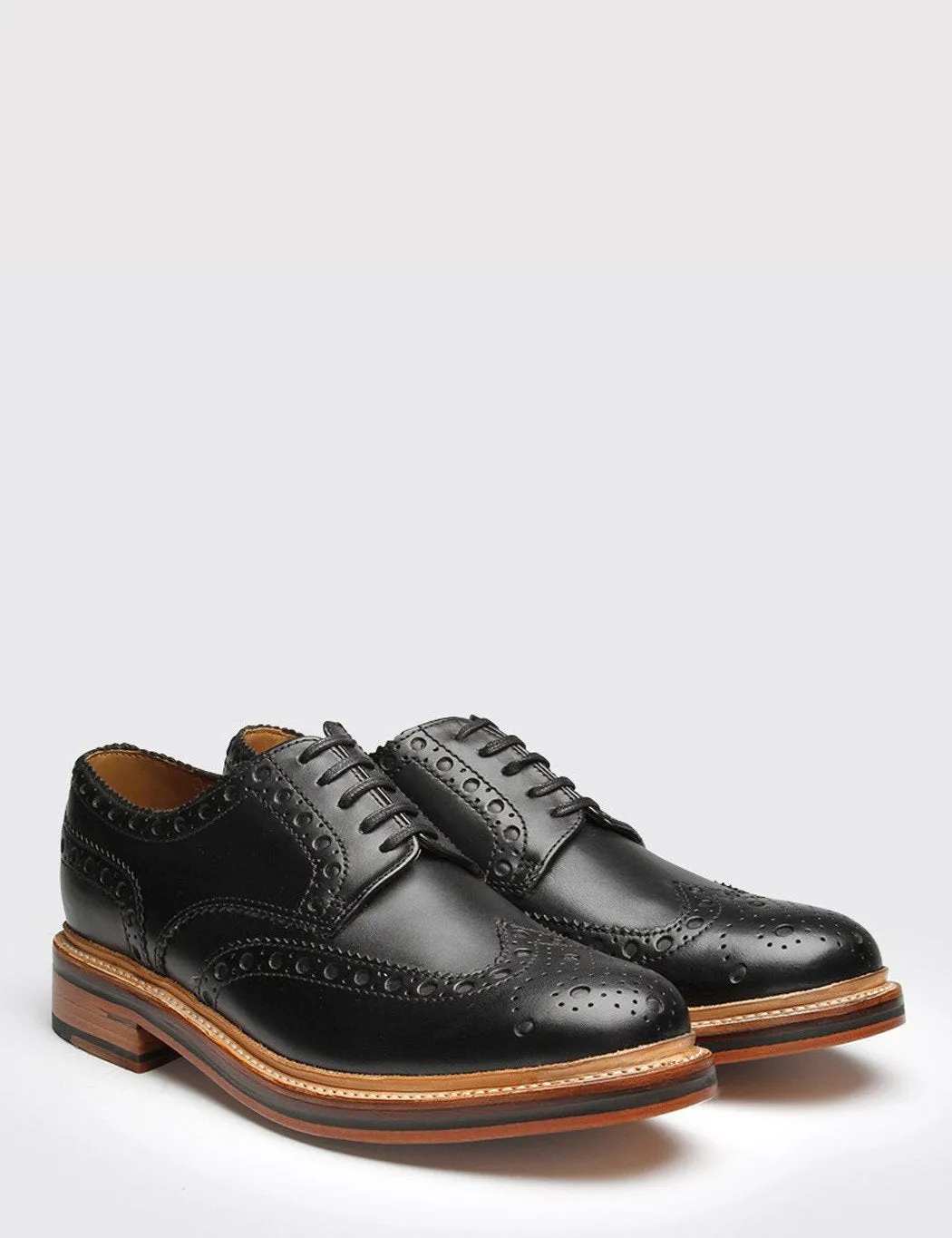 Grenson Archie Big Punch Brogue Shoes - Black