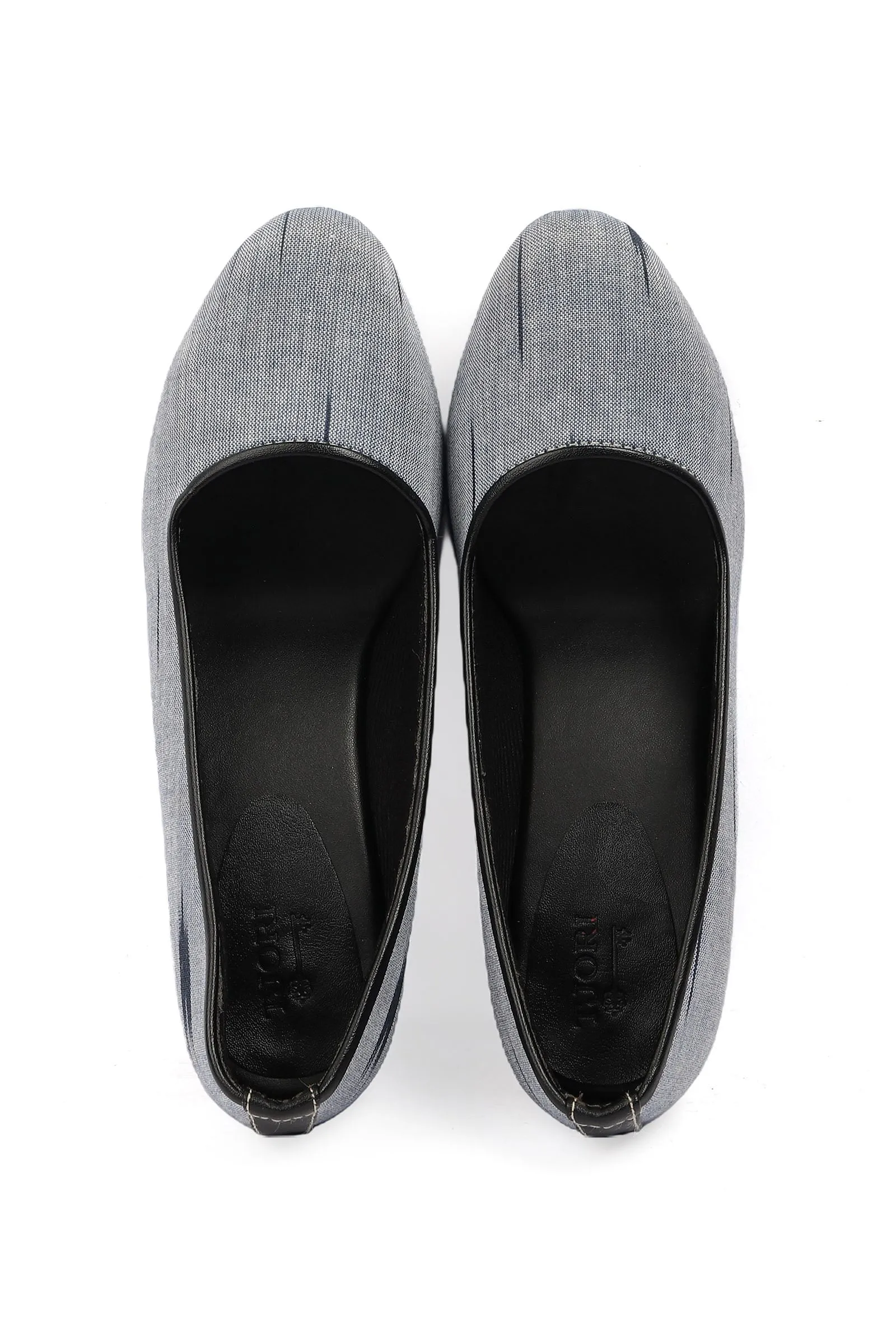 Grey & Black Ikat Block Heels Cruelty Free Leather Ballerinas