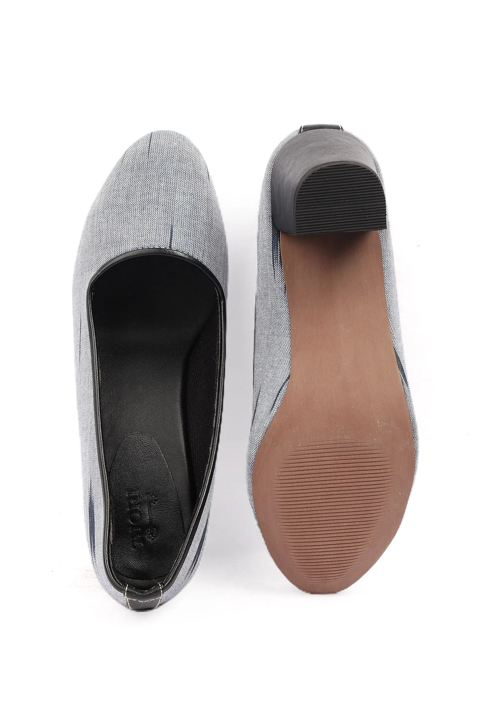 Grey & Black Ikat Block Heels Cruelty Free Leather Ballerinas