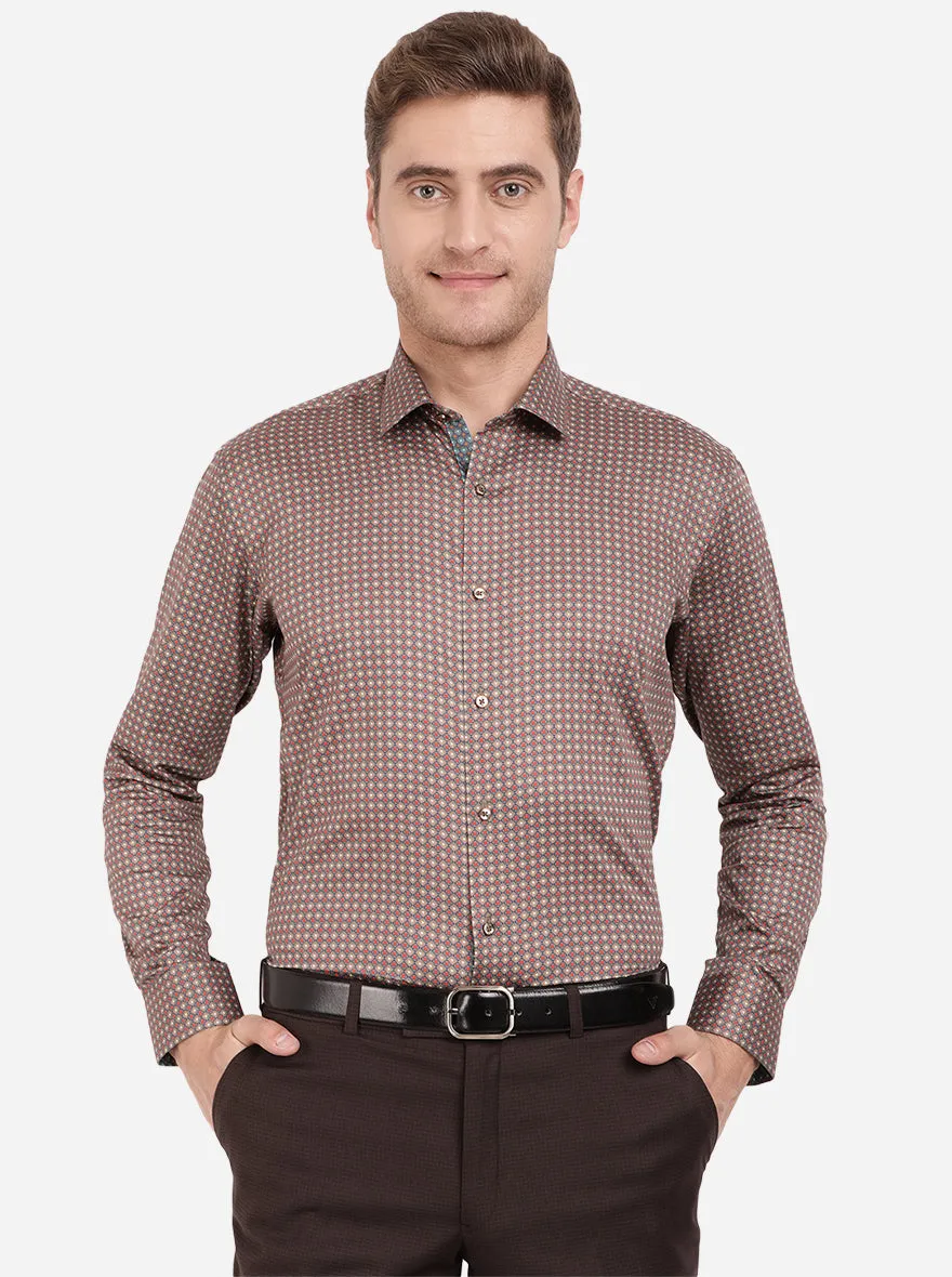 Grey & Orange Printed Slim Fit Party Wear Shirt | JB Studio