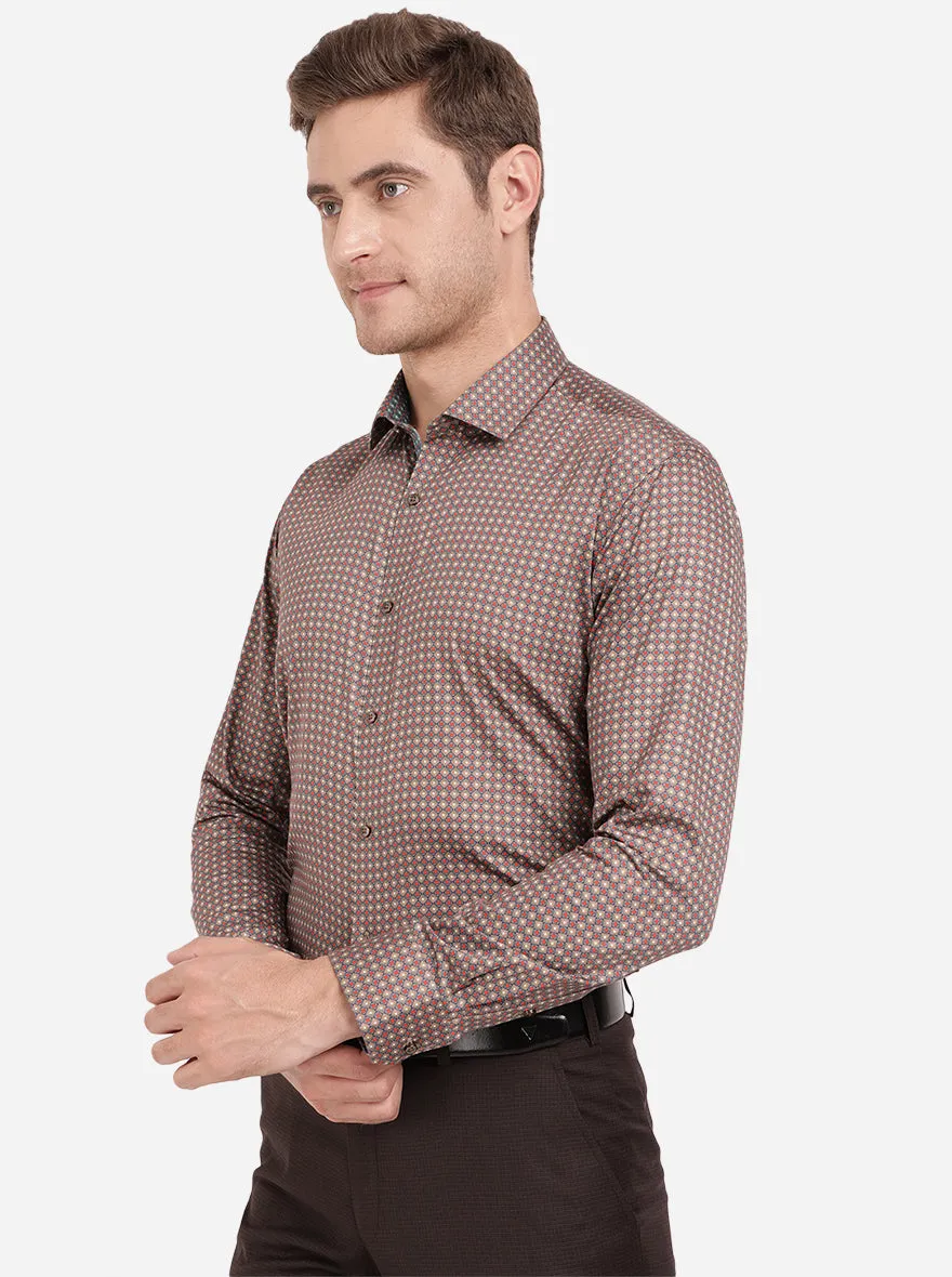 Grey & Orange Printed Slim Fit Party Wear Shirt | JB Studio