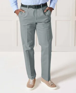 Grey Stretch Cotton Classic Fit Pleated Chinos