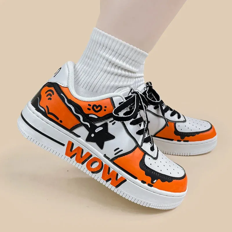 Hand Painted Bold Orange Casual White Shoes - Unisex