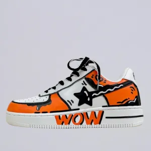 Hand Painted Bold Orange Casual White Shoes - Unisex