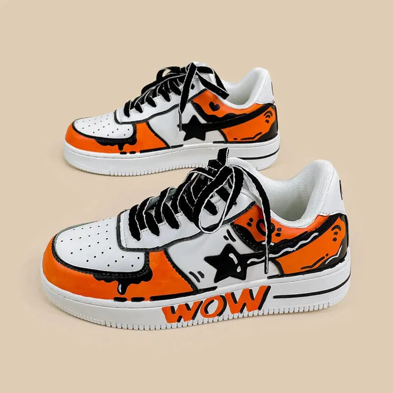 Hand Painted Bold Orange Casual White Shoes - Unisex