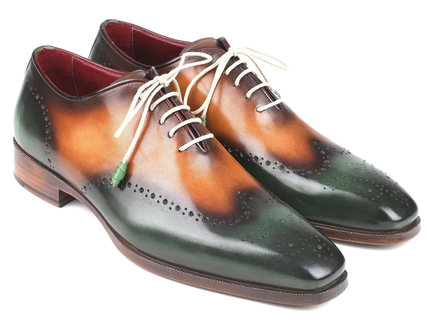 Handgemachte Schuhe aus den USA Paul Parkman Grün & Kamel  Flügelspitze  Oxfords