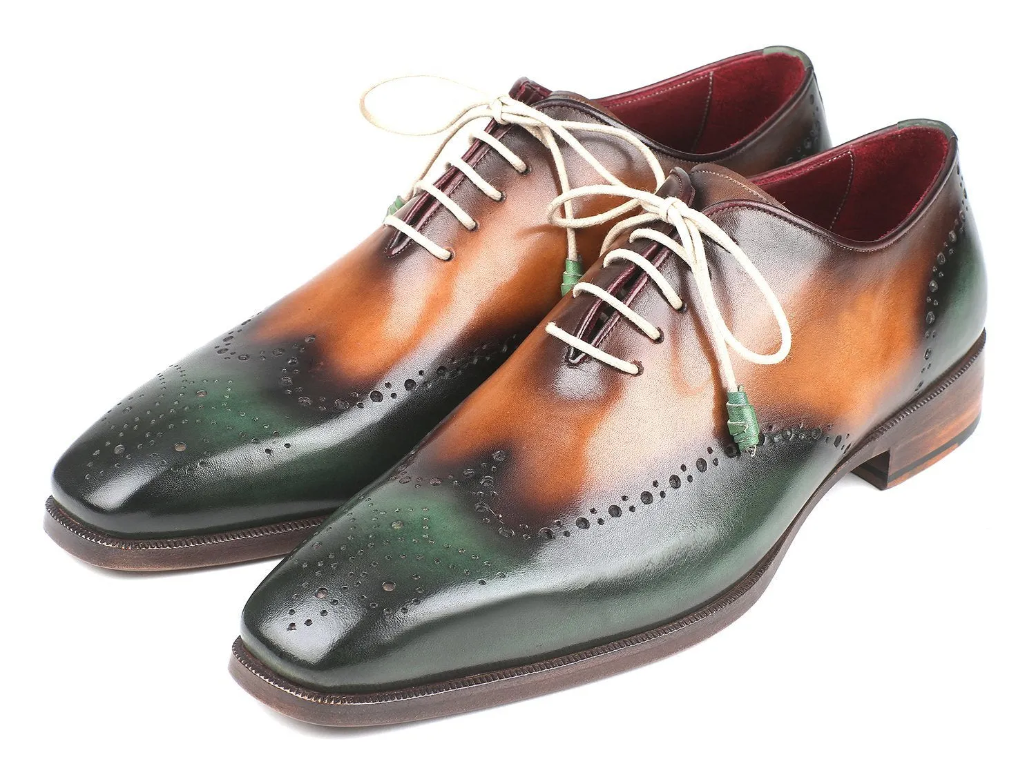 Handgemachte Schuhe aus den USA Paul Parkman Grün & Kamel  Flügelspitze  Oxfords