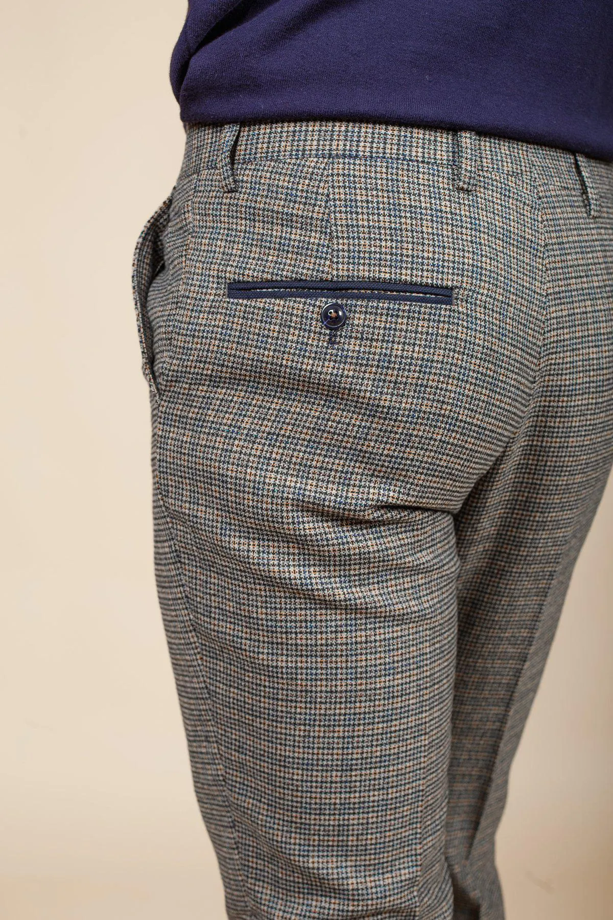 HARDWICK - Navy Tan Tweed Check Trousers