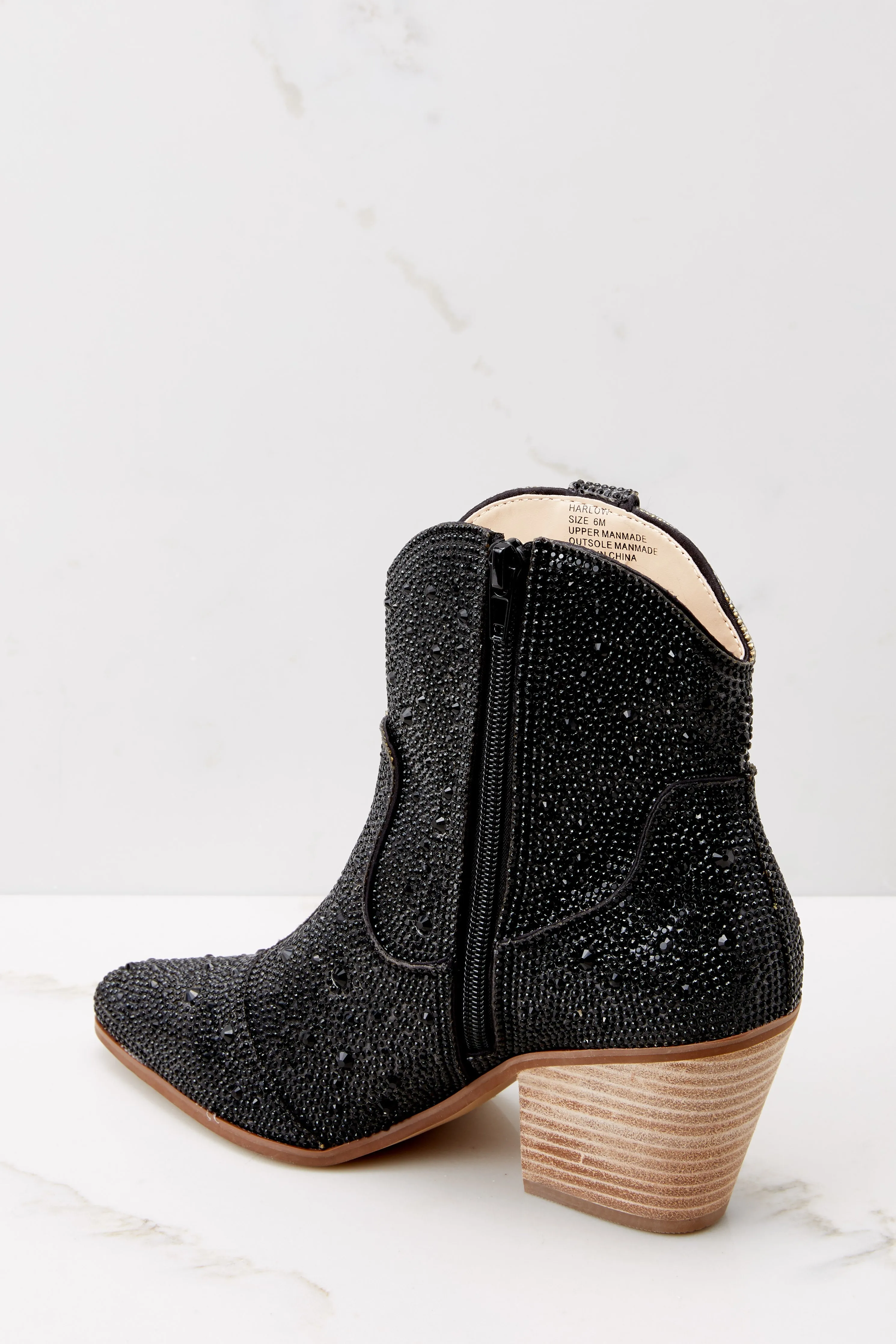 Harlow Black Rhinestone Western Ankle Boots