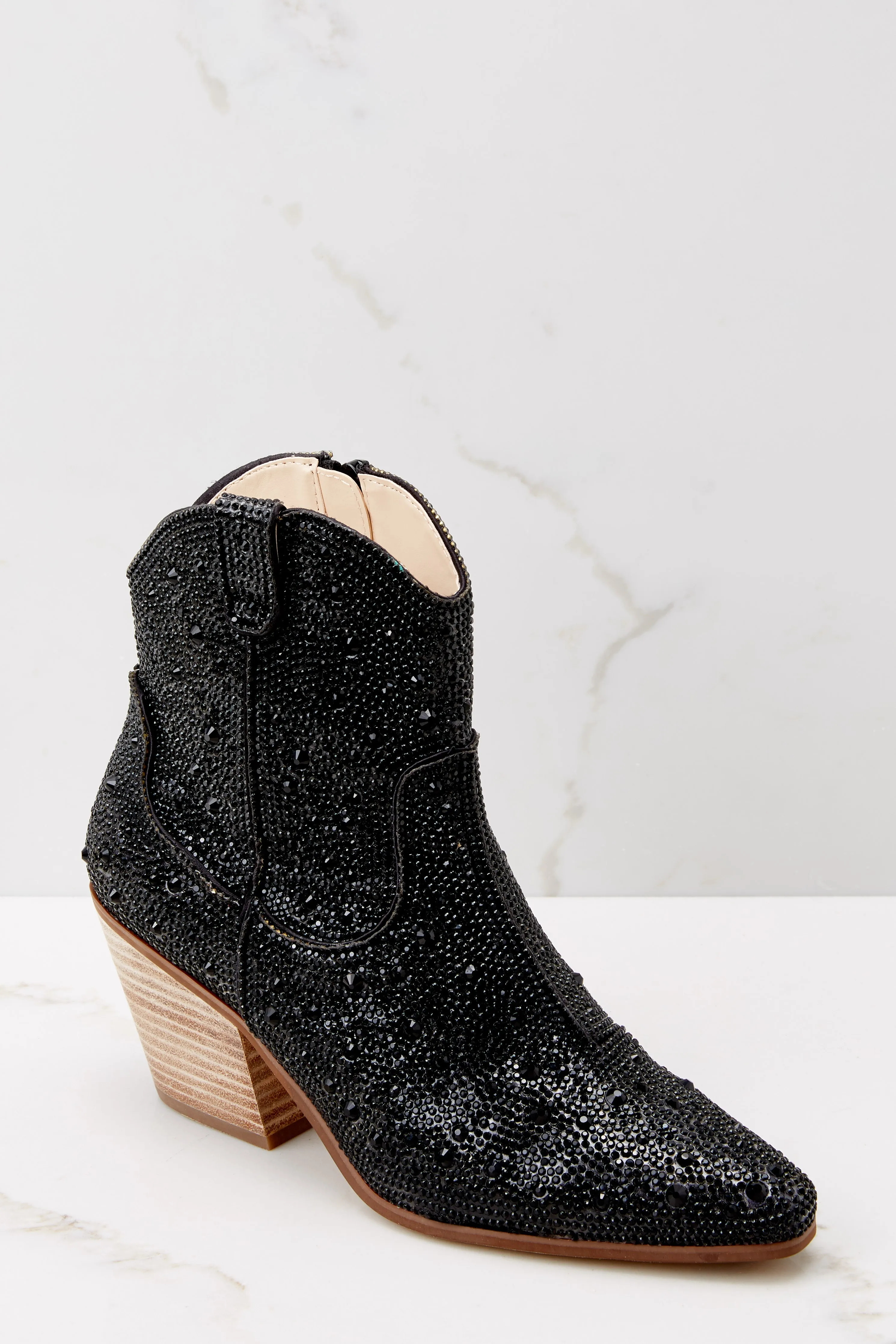 Harlow Black Rhinestone Western Ankle Boots