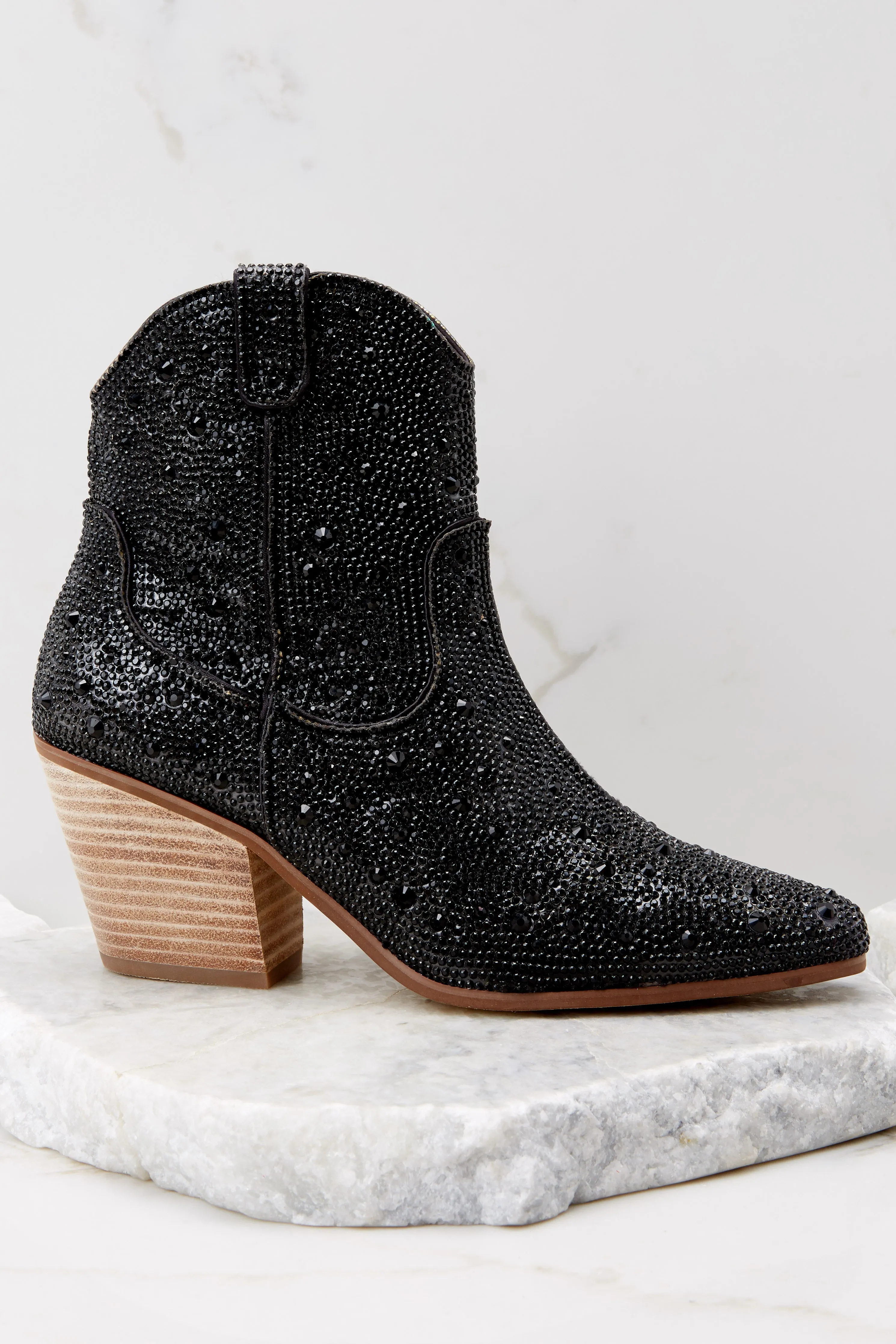 Harlow Black Rhinestone Western Ankle Boots