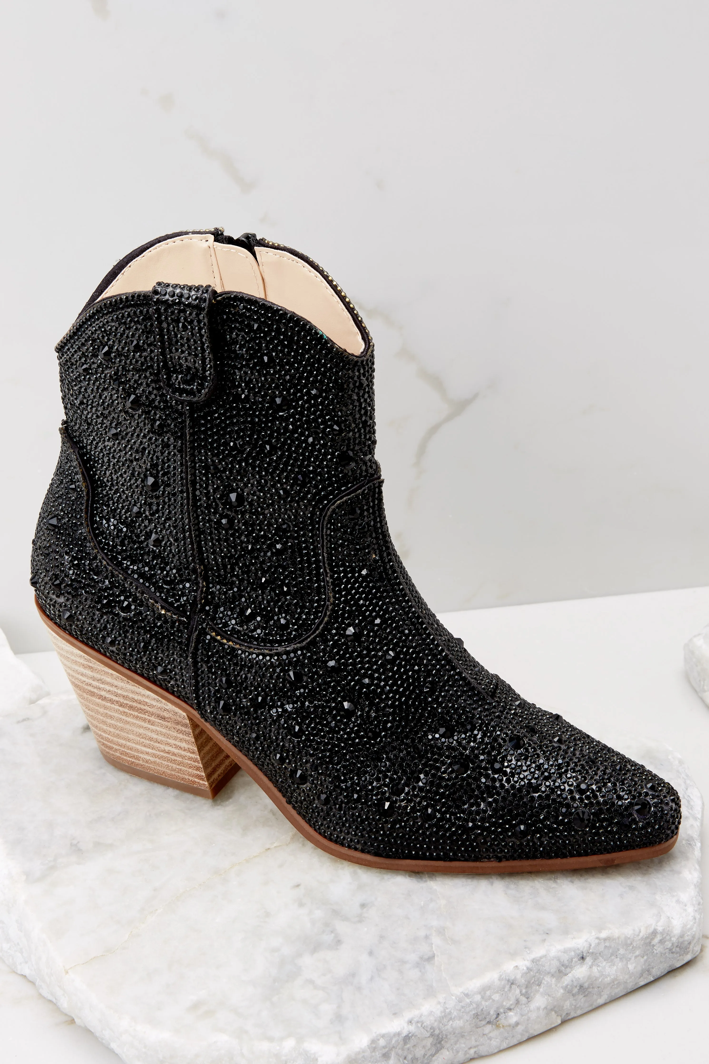 Harlow Black Rhinestone Western Ankle Boots