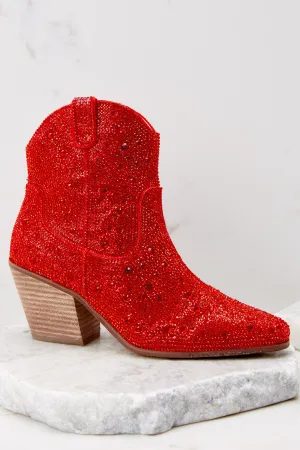 Harlow Red Rhinestone Western Ankle Boots