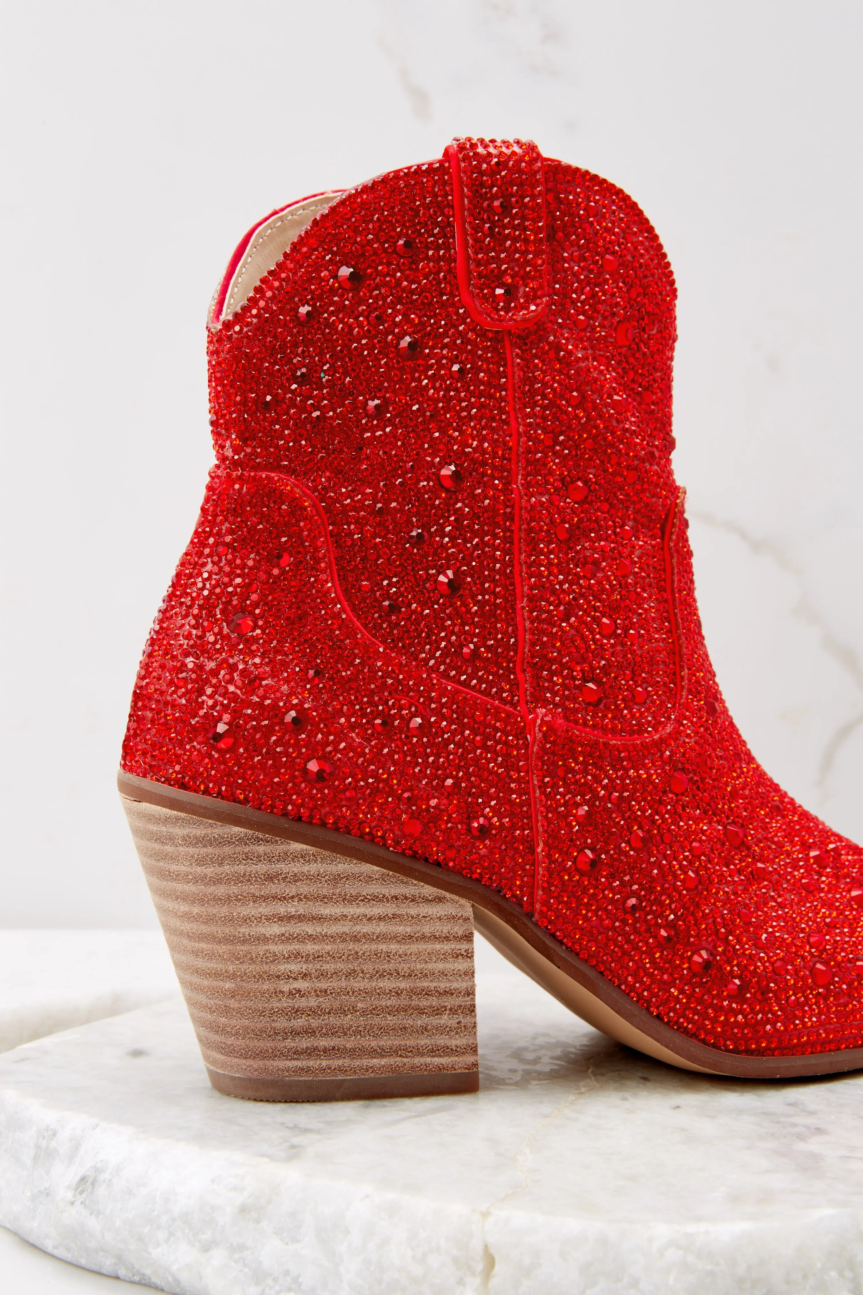 Harlow Red Rhinestone Western Ankle Boots