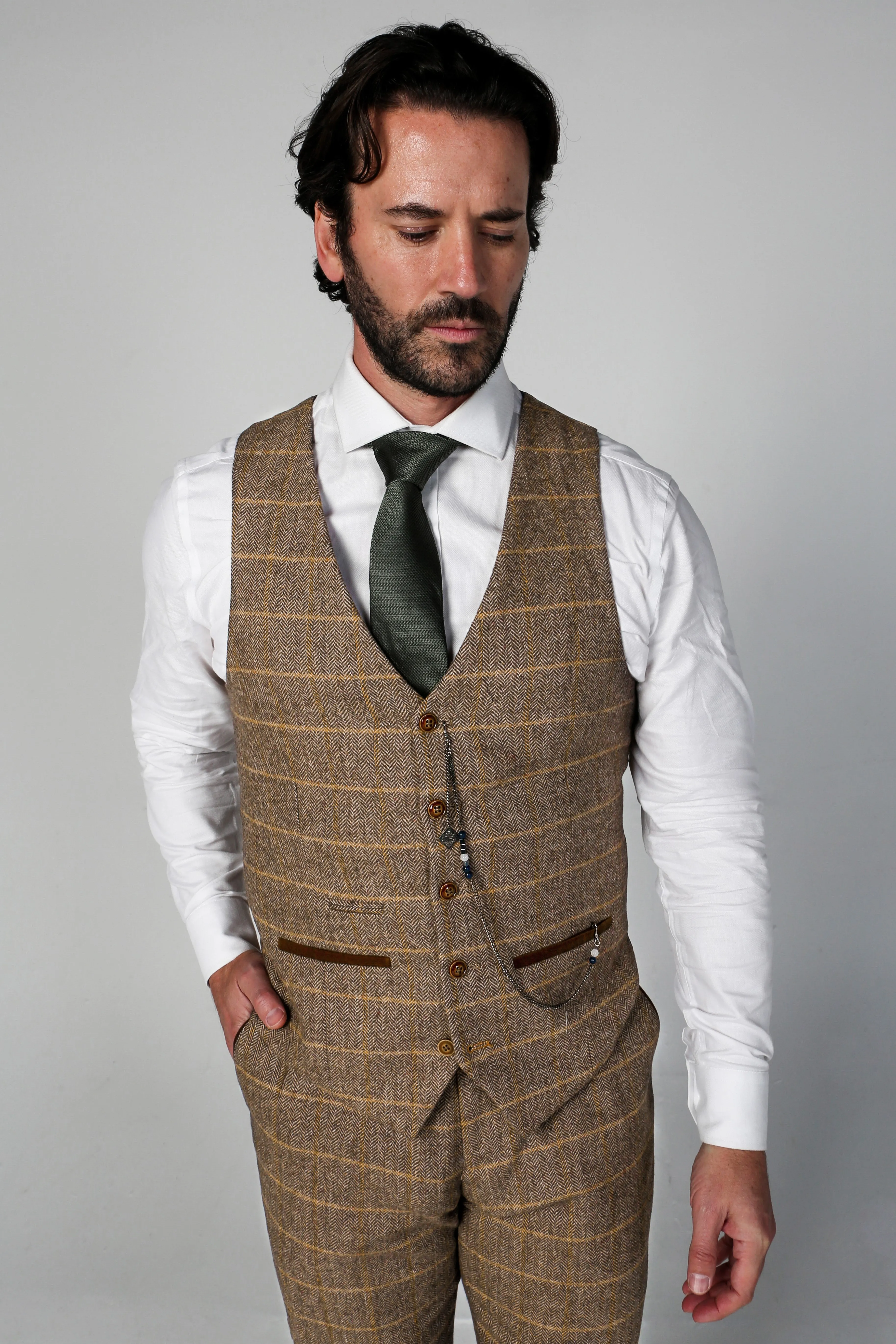 Harris - Men's Brown Tweed Check Waistcoat