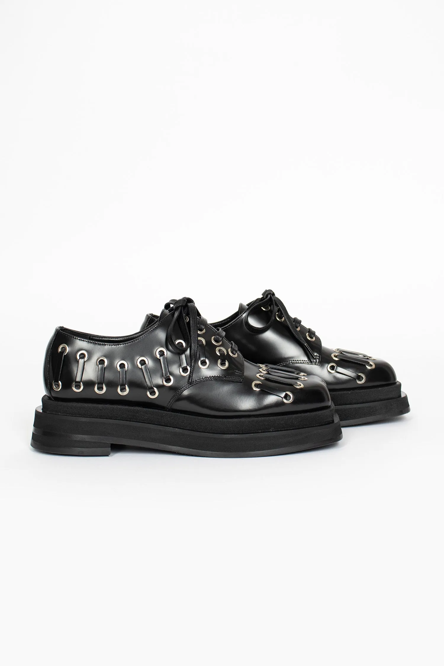 Heart Toe Platform Grommet Brogue Black