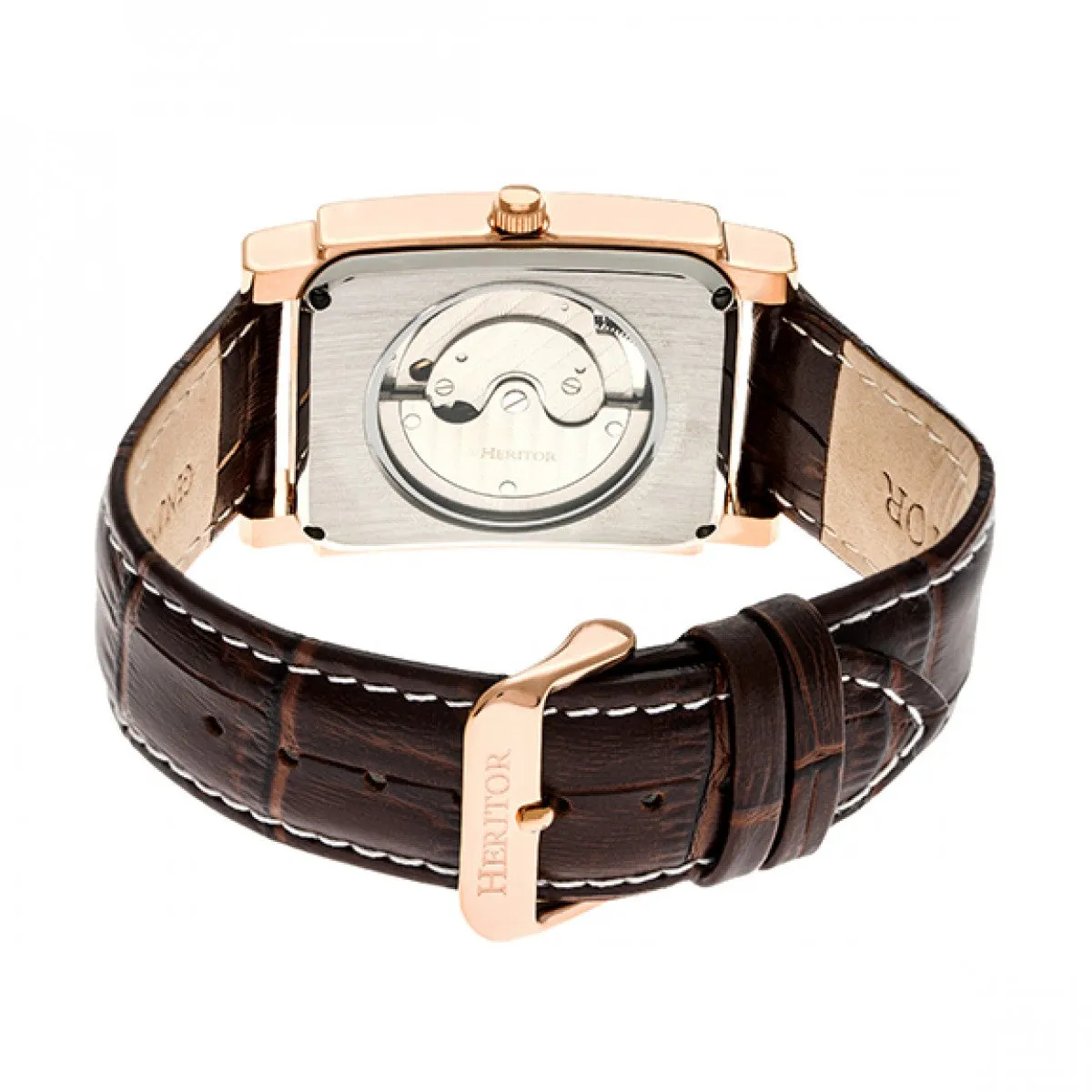 Heritor Automatic Frederick Leather-Band Watch - Rose Gold/Silver