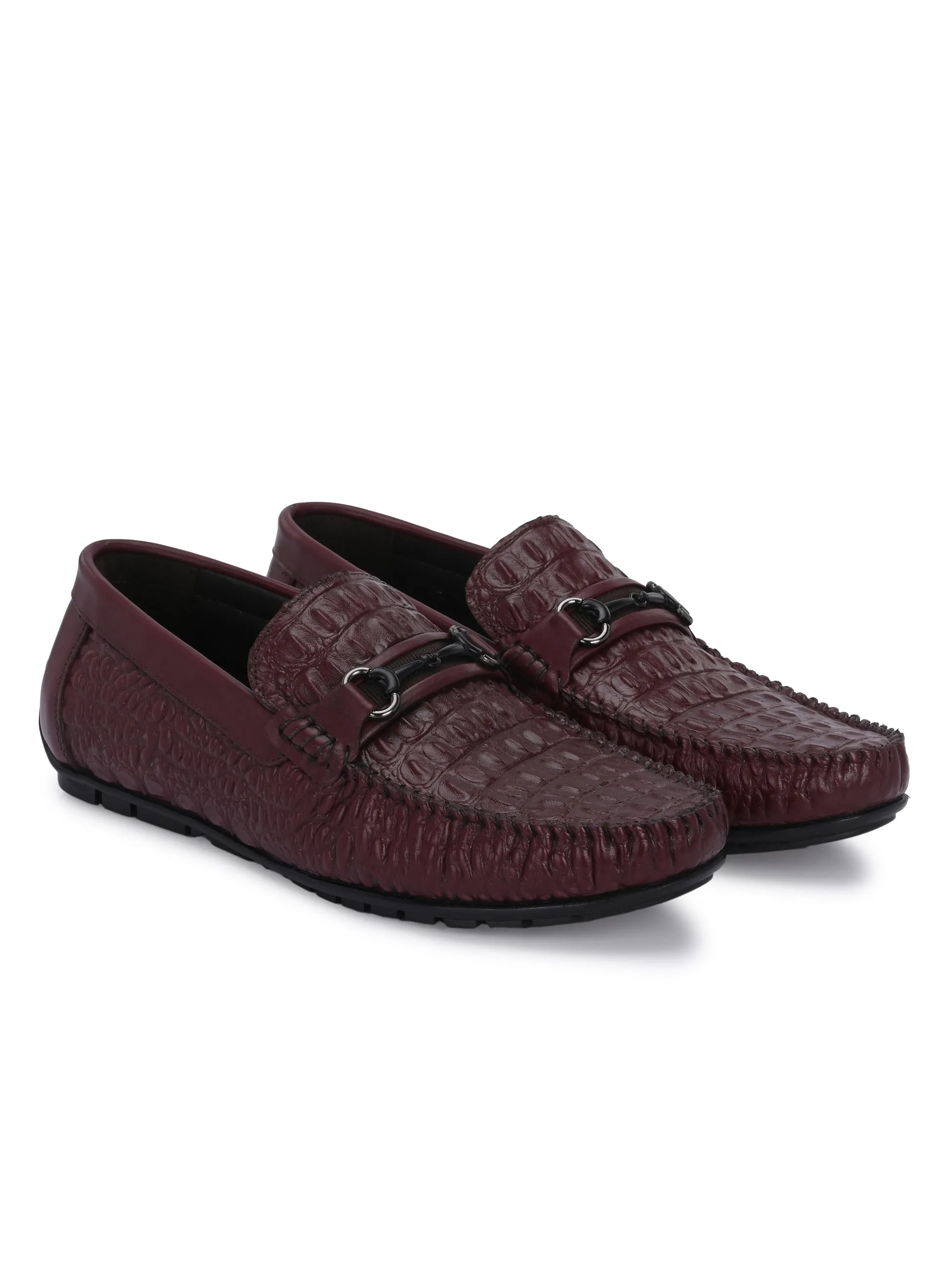 Hitz Men's Cherry Leather Casual Slip on Loafers