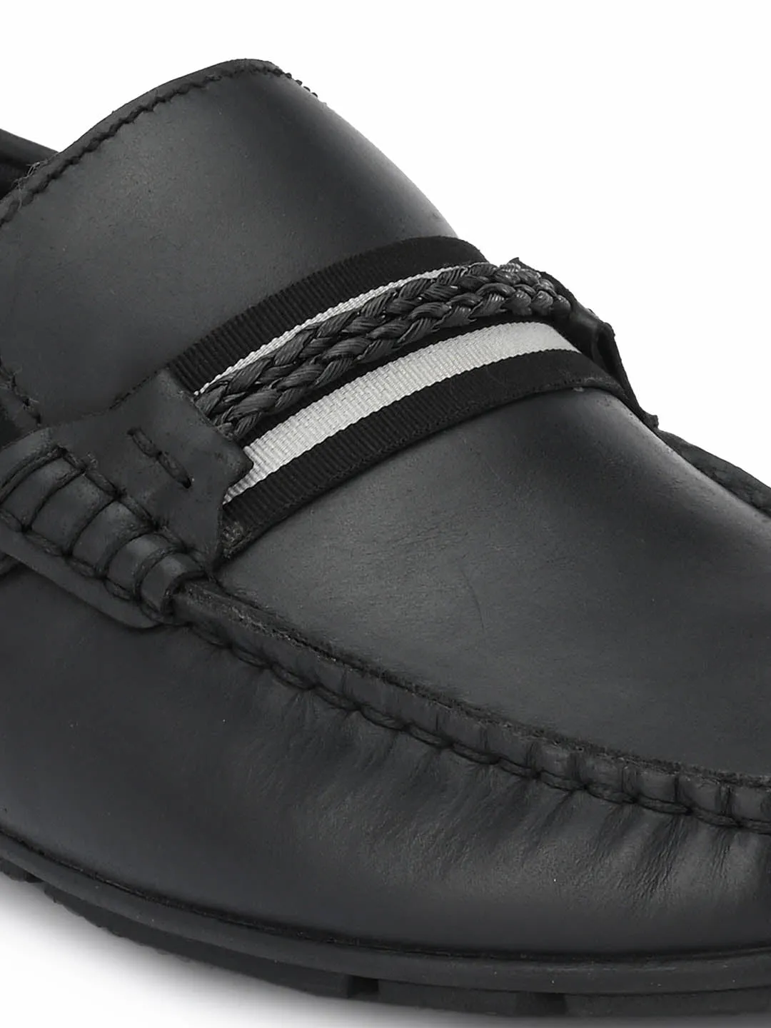 HITZ8303 Men's Black Leather Casual Slip-On Shoes