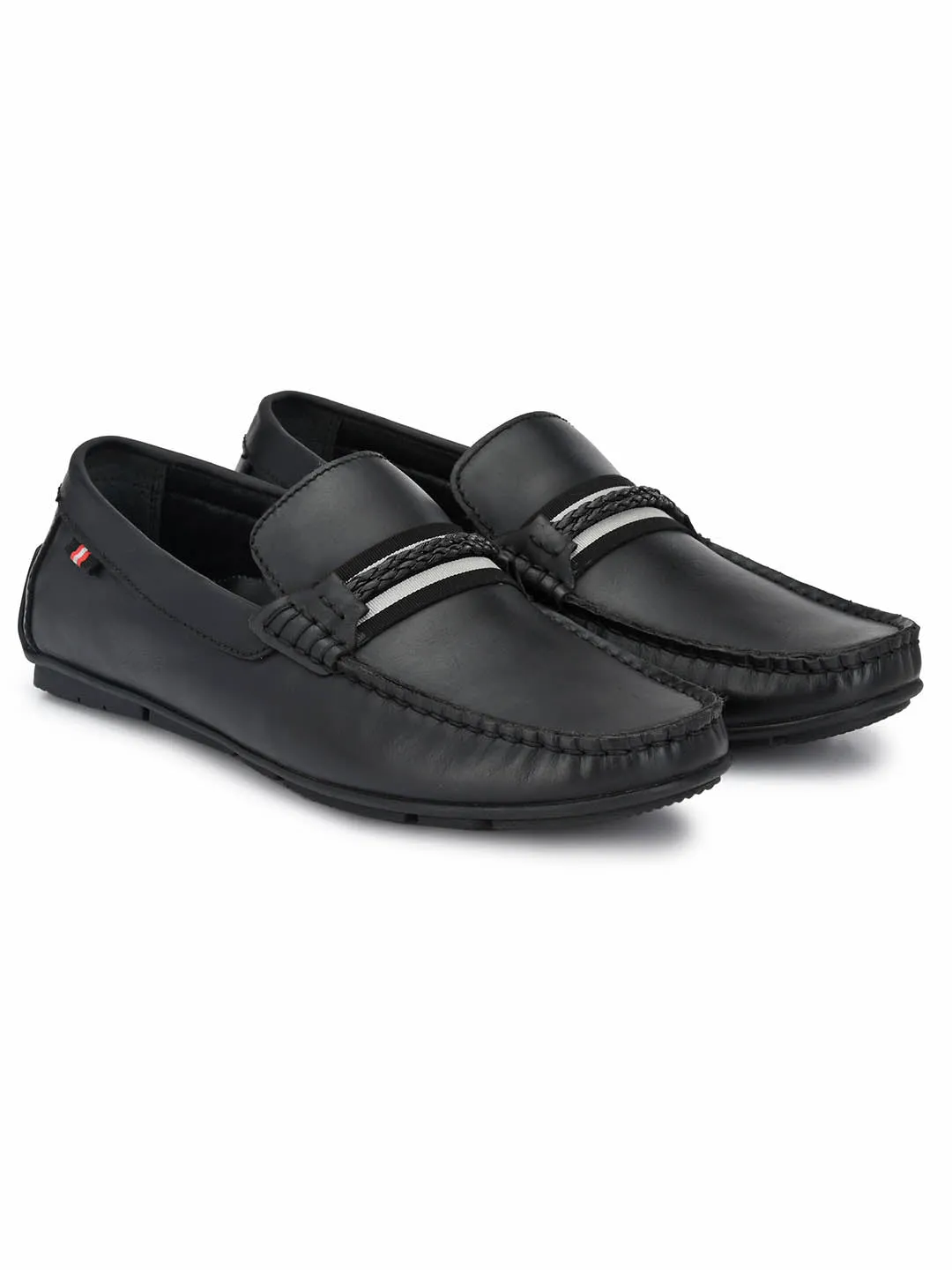 HITZ8303 Men's Black Leather Casual Slip-On Shoes