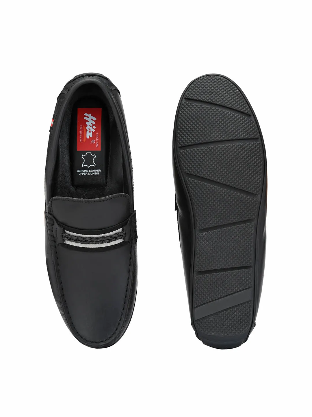 HITZ8303 Men's Black Leather Casual Slip-On Shoes