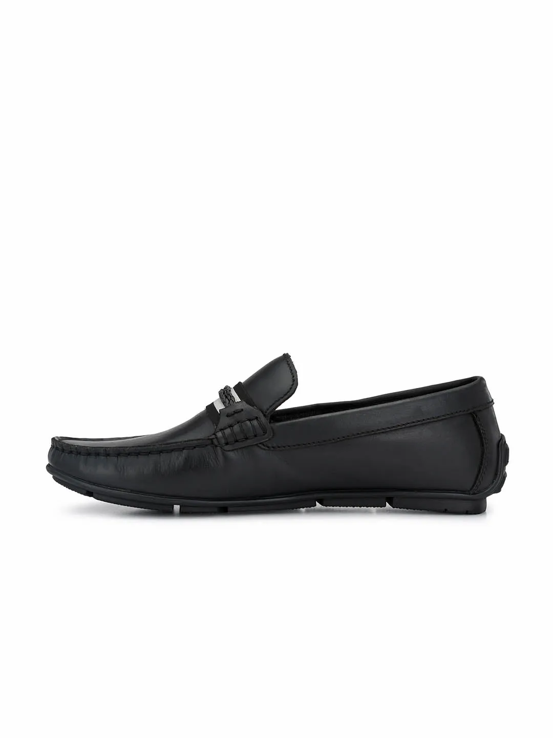 HITZ8303 Men's Black Leather Casual Slip-On Shoes