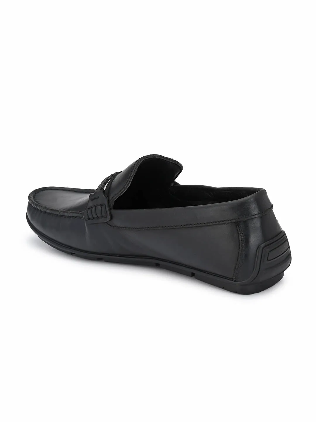 HITZ8303 Men's Black Leather Casual Slip-On Shoes