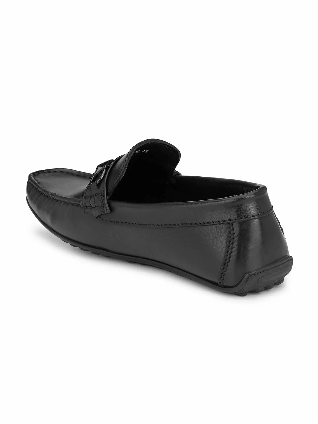 HITZF_10 Men's Black Leather Casual Slip-On Shoes