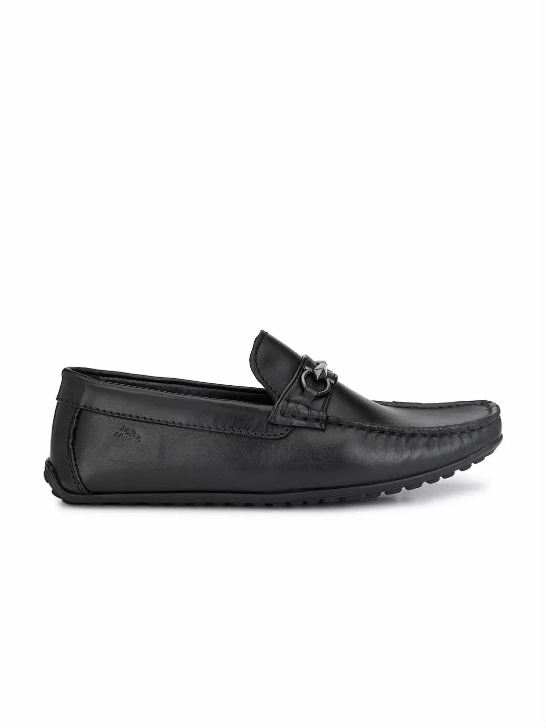 HITZF_10 Men's Black Leather Casual Slip-On Shoes