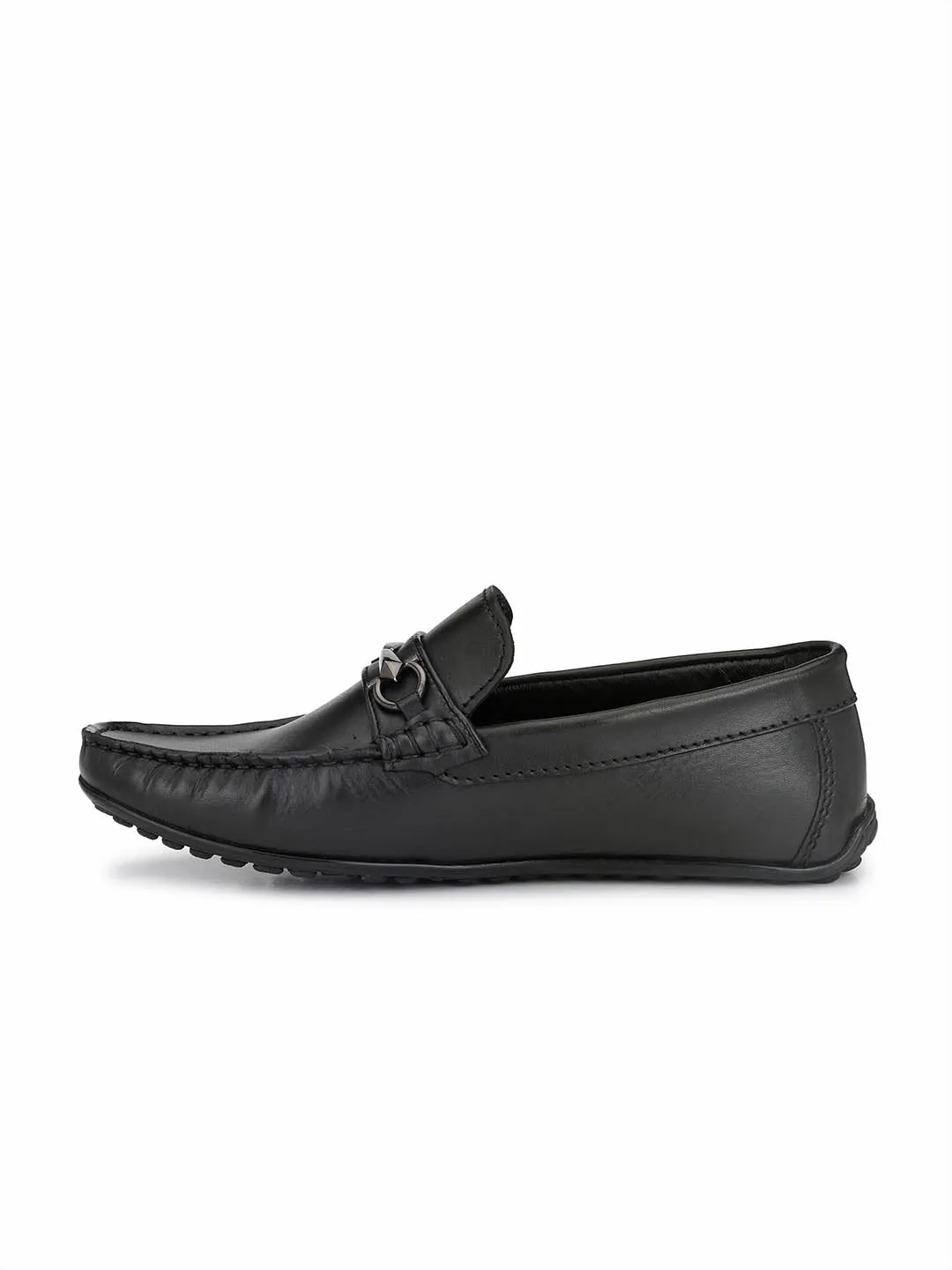 HITZF_10 Men's Black Leather Casual Slip-On Shoes