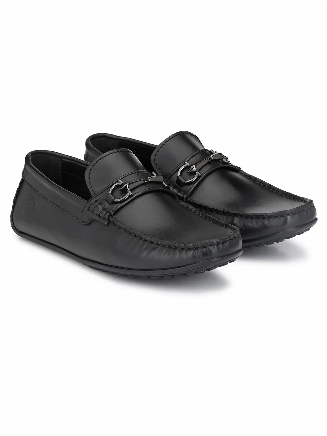 HITZF_10 Men's Black Leather Casual Slip-On Shoes