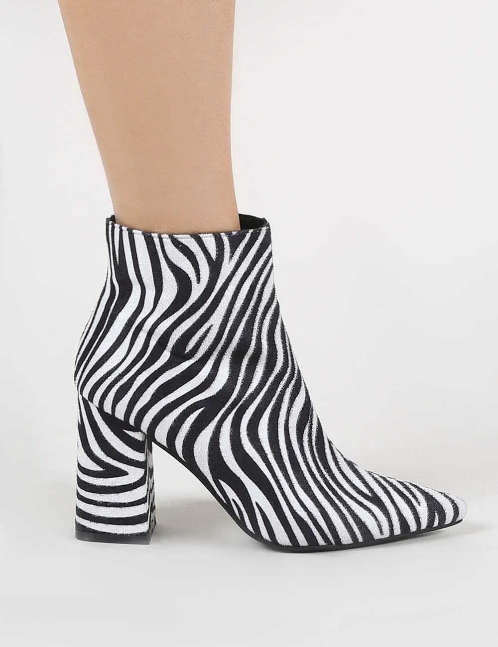 Hollie Pointed Toe Ankle Boots in Zebra Print