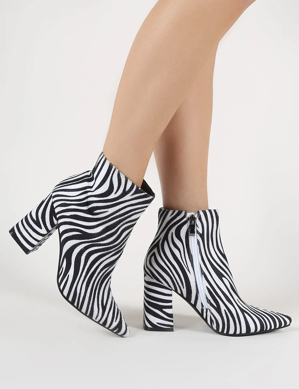 Hollie Pointed Toe Ankle Boots in Zebra Print