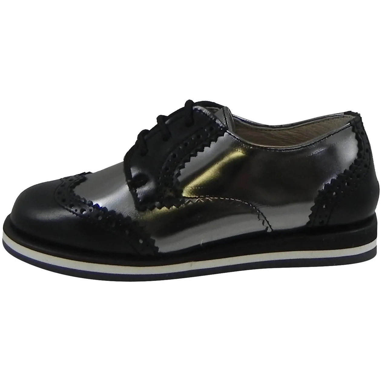 Hoo Shoes Charlie's Boy's Metallic Leather Platform Lace Up Oxford Loafer Shoes Pewter Black