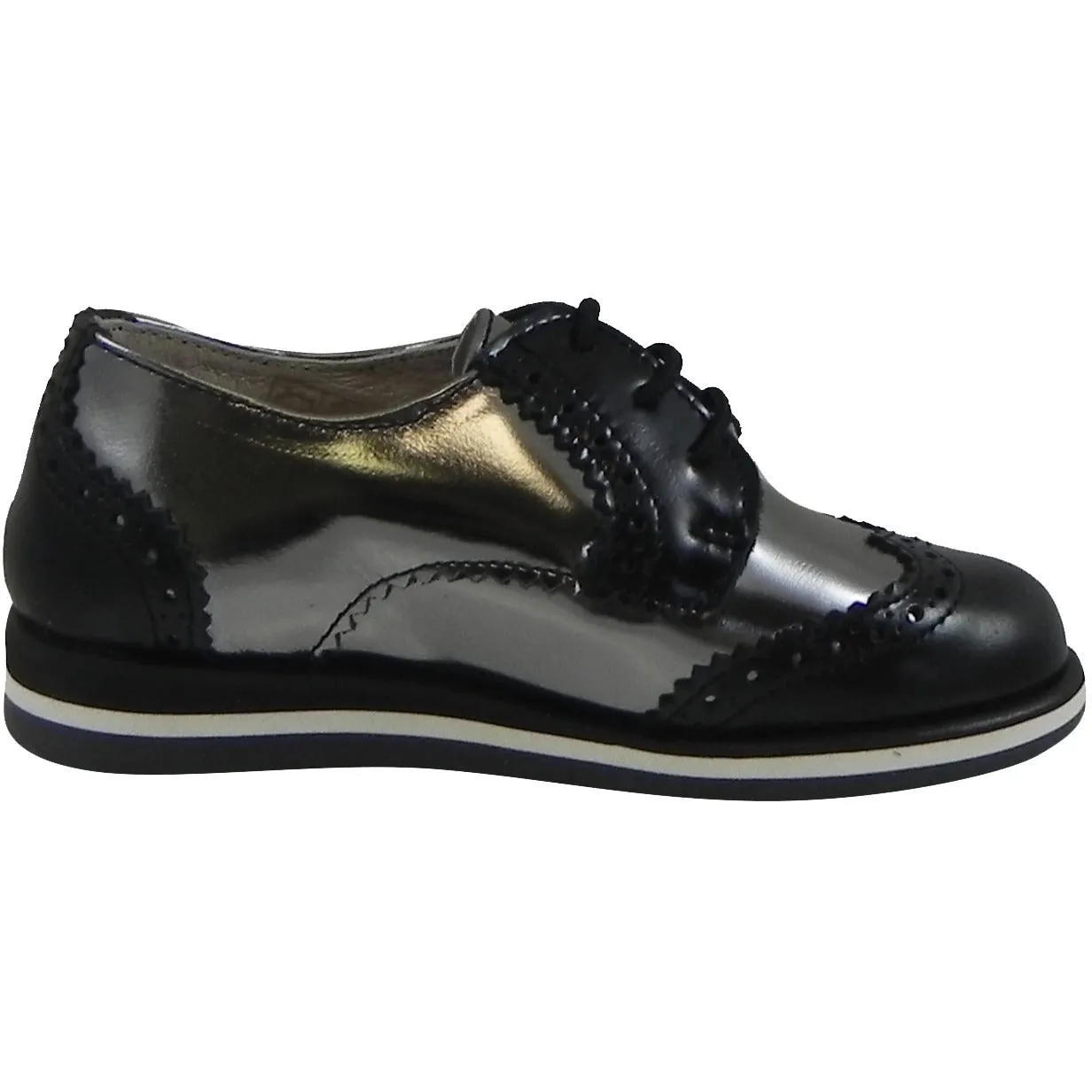 Hoo Shoes Charlie's Boy's Metallic Leather Platform Lace Up Oxford Loafer Shoes Pewter Black