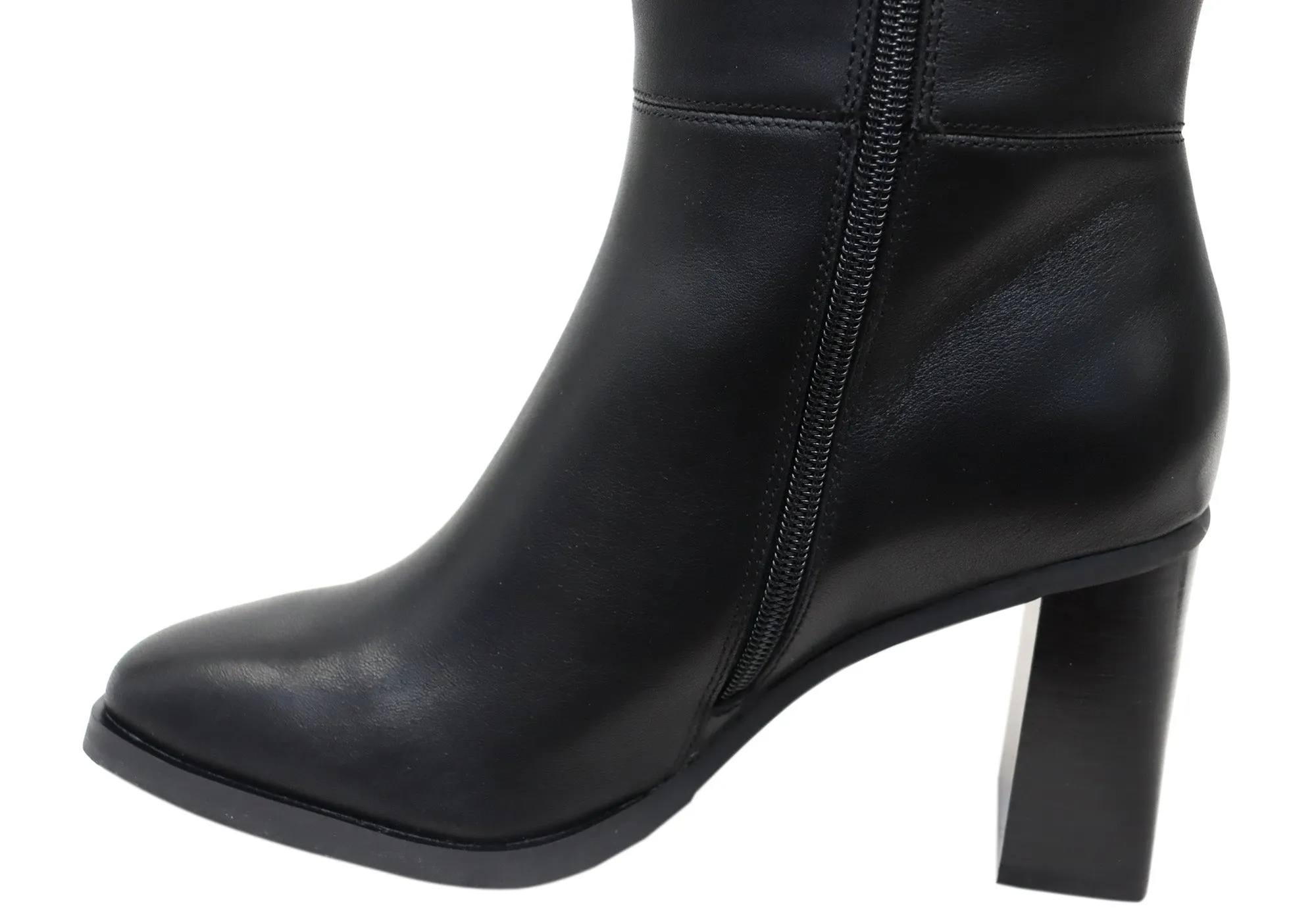 Hush Puppies Patron Womens Leather Heeled Mid Calf Black Boots