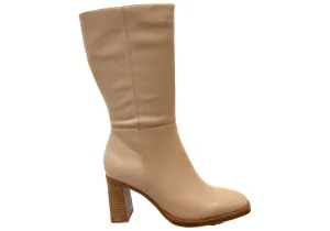 Hush Puppies Patron Womens Leather Heeled Mid Calf Nude Boots