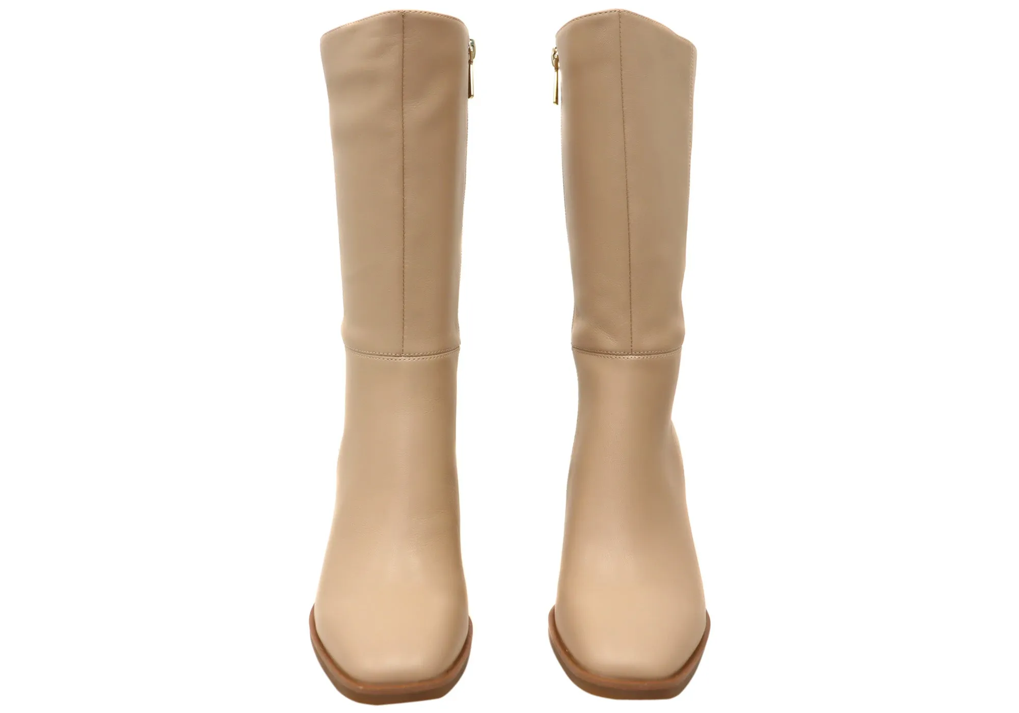 Hush Puppies Patron Womens Leather Heeled Mid Calf Nude Boots