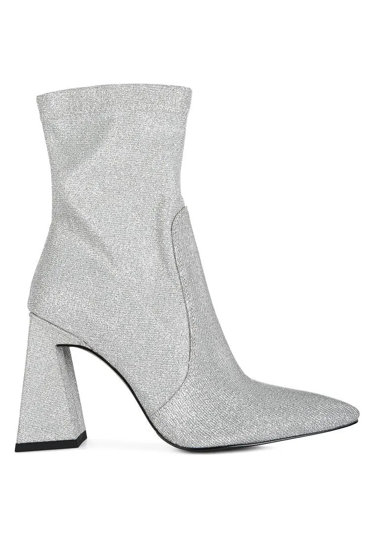 hustlers shimmer block heeled ankle boots