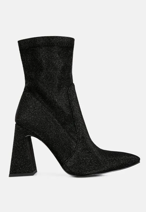 hustlers shimmer block heeled ankle boots