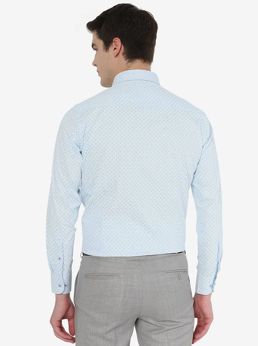 Ice Blue Printed Slim Fit Formal Shirt | Metal