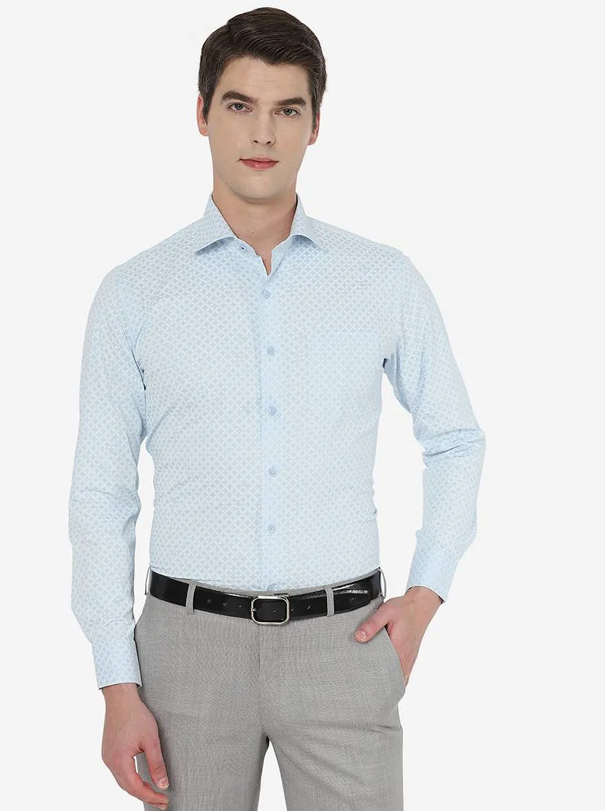 Ice Blue Printed Slim Fit Formal Shirt | Metal